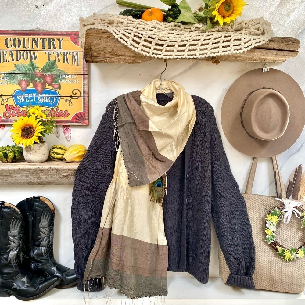 New Rustic SILK boho scarf/wrap w prairie country cabin vibe